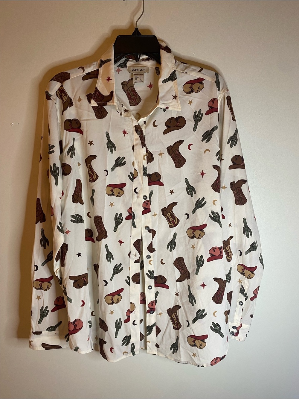 Ariat White Western Motif Button-Down Shirt with Western Print